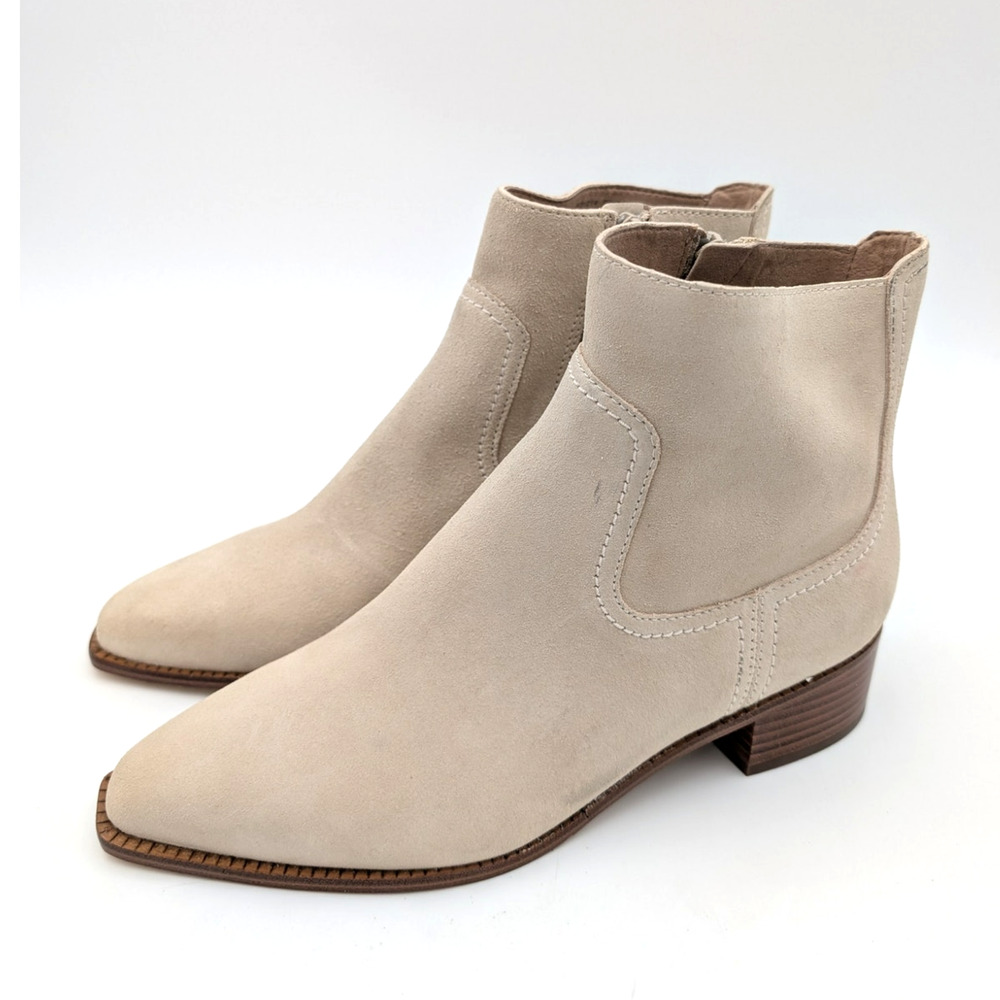 Cole Haan Naia Pointed Toe Block Heel Booties Women's Light Beige Size US7.5B